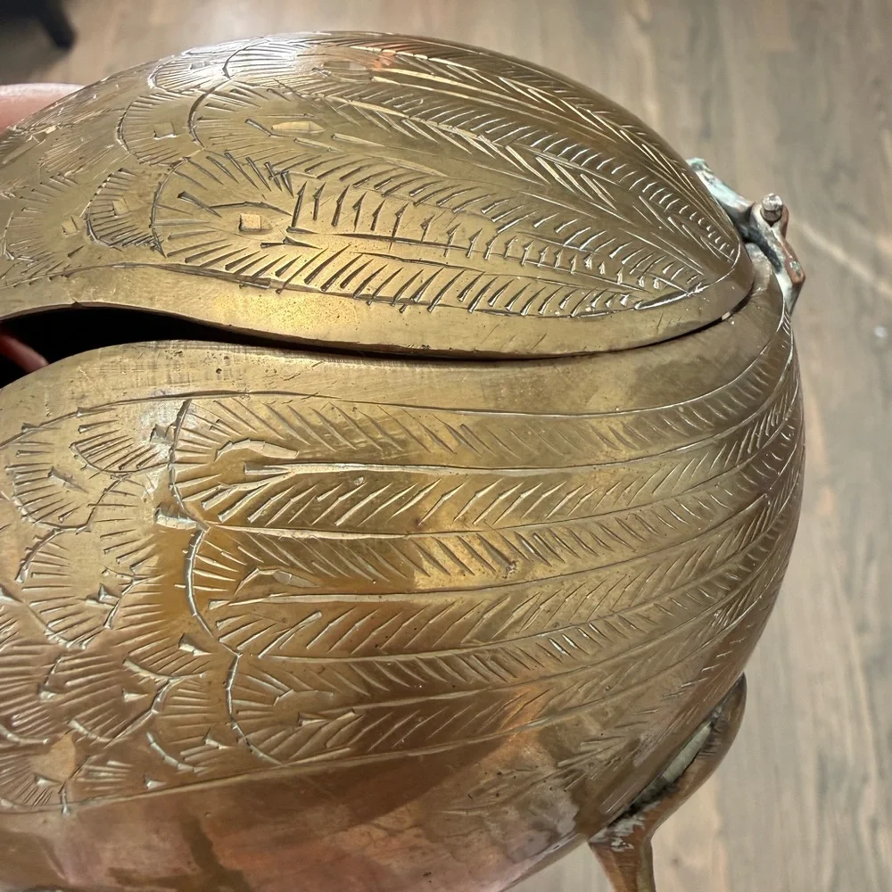 Vintage made in India brass peacock hinged trinket /ashtray